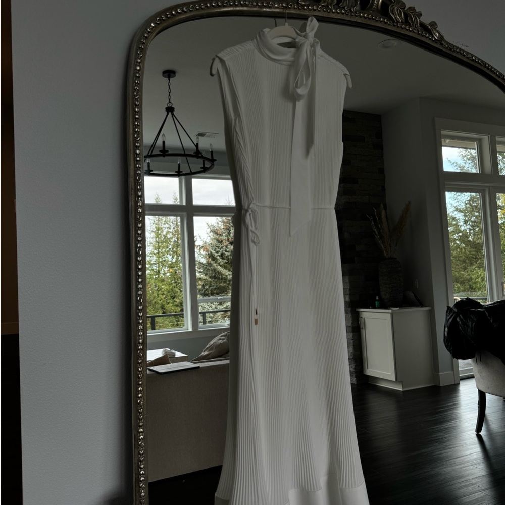 Milly White Sheath Midi Dress Mock Neck Sleeveless